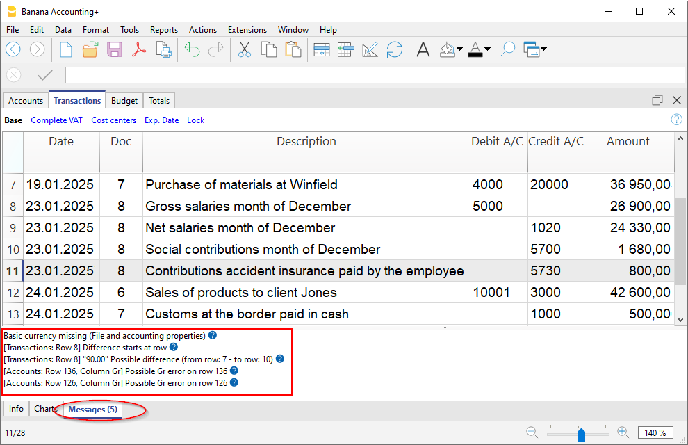 Meldungensfenster von Banana Buchhaltung Plus