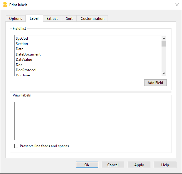 Etiketten ausdrucken, Registerkarte Etikette