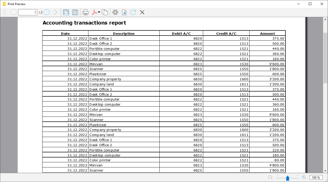 report registrazioni ammortamento