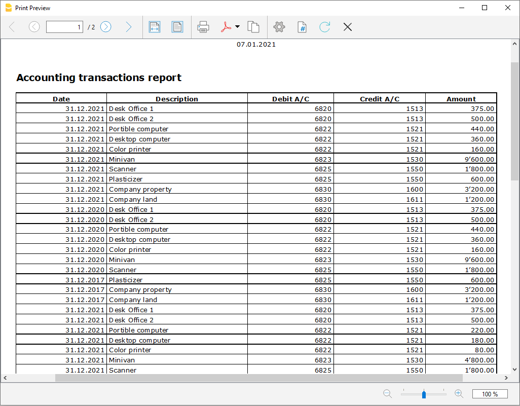 amortisation register report preview