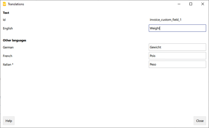 traduci testi applicazione fattura