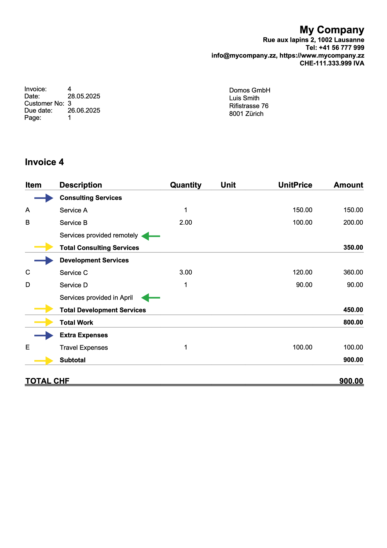application invoice type column