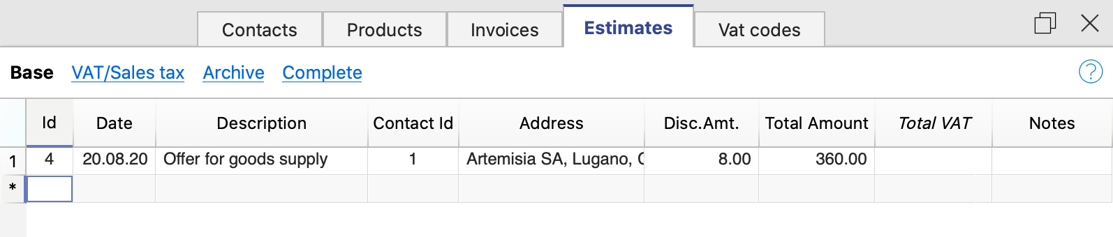 发票应用功能内的预估表格