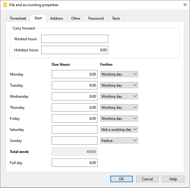 Zeiterfassung - Anfangsdaten