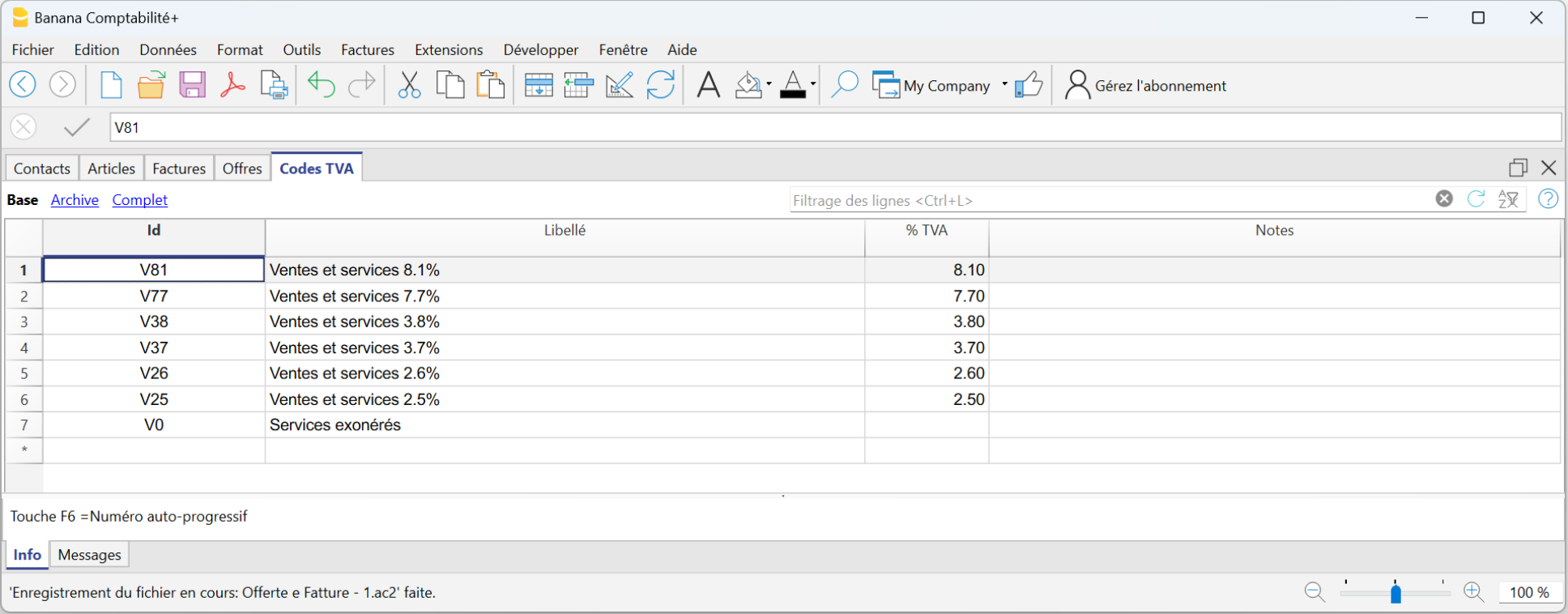 offres et factures codes TVA