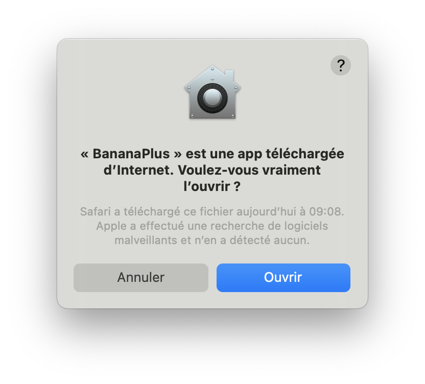 Avis d'installation sur Mac