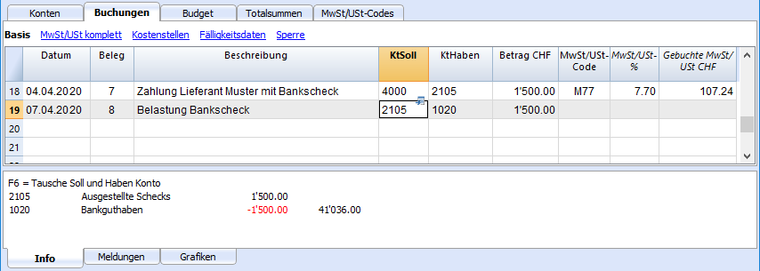 Belastung des Schecks