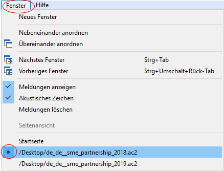 Menu Fenster Banana Buchhaltung Software