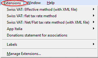 Extensions menu