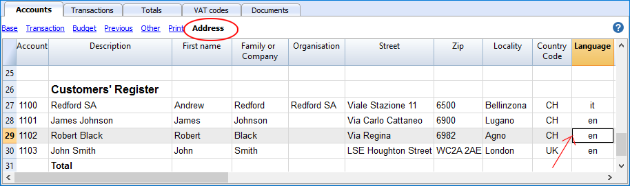 how to set the customer language in the address view