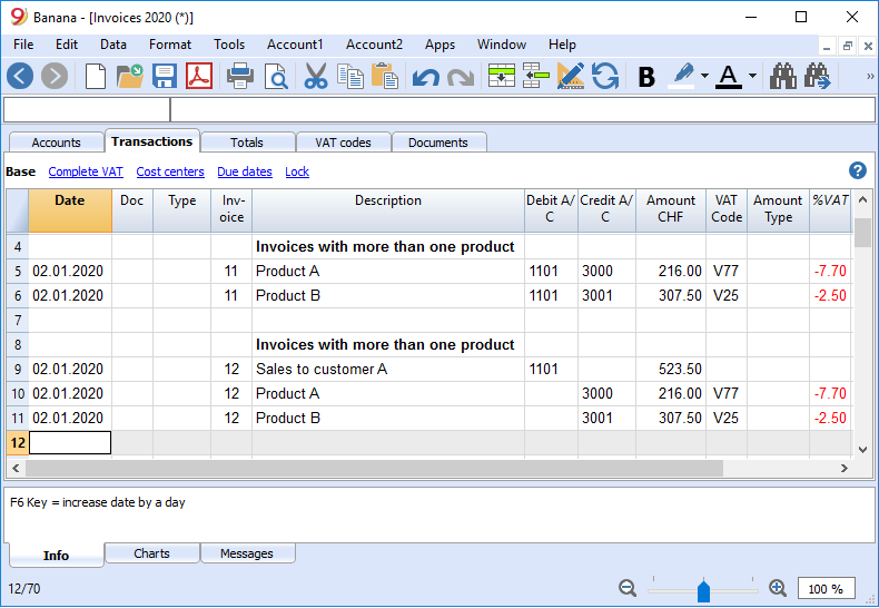 entering invoices with more than one row