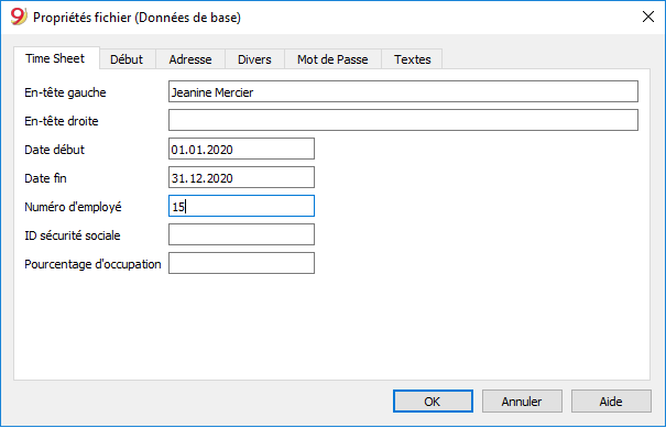 configurer la Time Sheet section Time Sheet