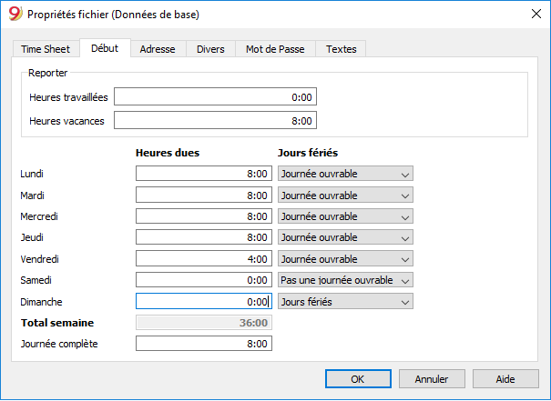 timesheet fenêtre début