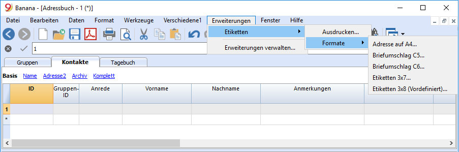 Format der Adressetiketten 