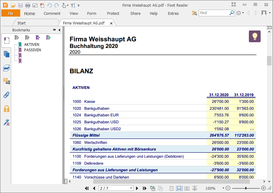 Formatierte Bilanz nach Gruppen PDF