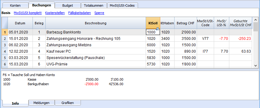 DB mit einfachen Buchungen und MwSt