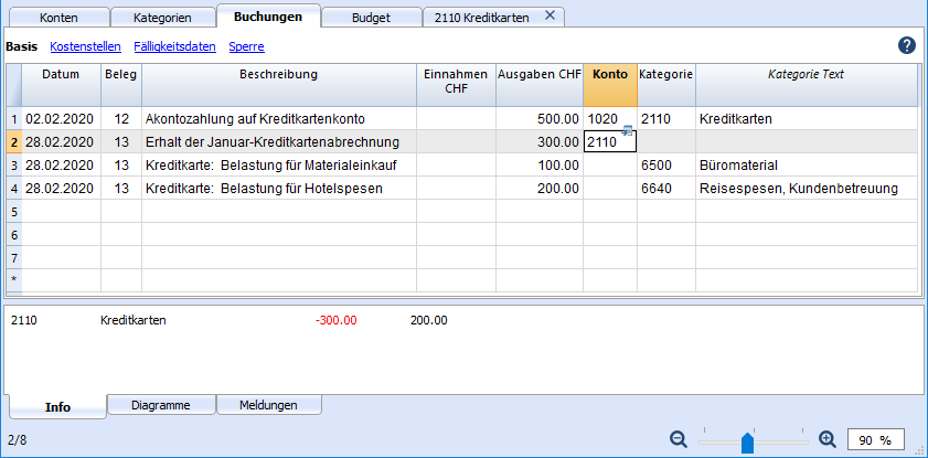 Kreditkartenbuchungen in der Einnahmen-Ausgaben-Rechnung