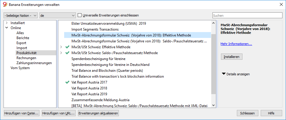 Banana-Erweiterungen installieren