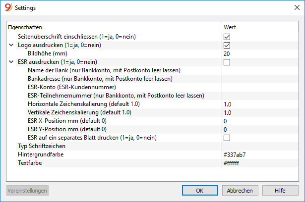 Rechnungen ausdrucken - Einstellungen definieren