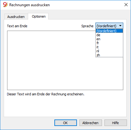 Rechnungen ausdrucken Textzeilen