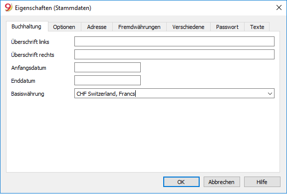 Registerkarte Buchhaltung der Fremdwährung