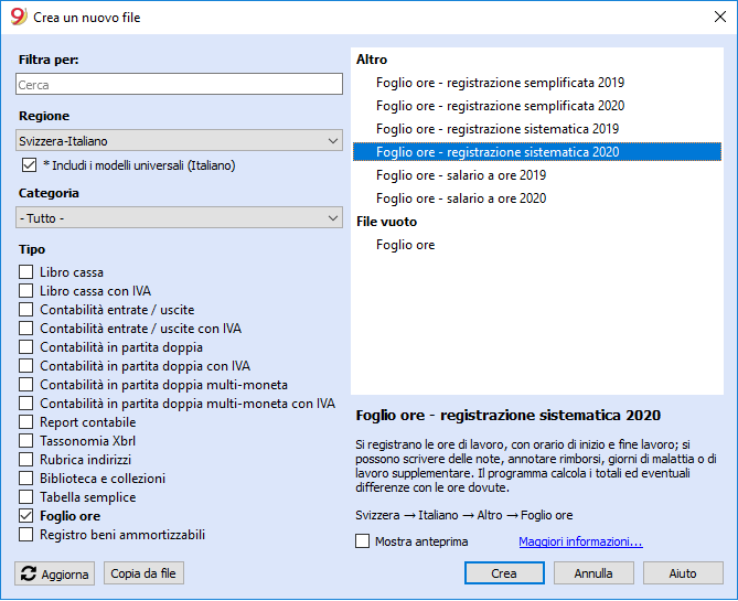 foglio ore registrazione sistematica 2020